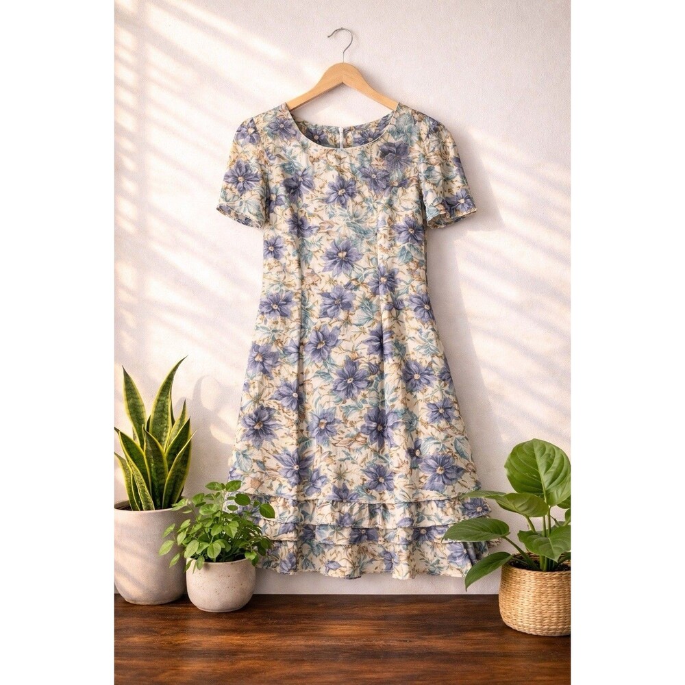 Vintage 90s Floral Mini Dress | Ruffle Hem Cottagecore | Womens Size 4P